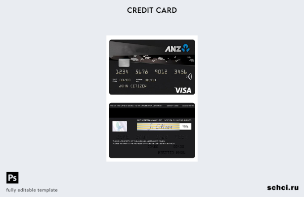 скачать цифровую версию шаблона австралийской кредитной карты Visa ANZ Rewards B